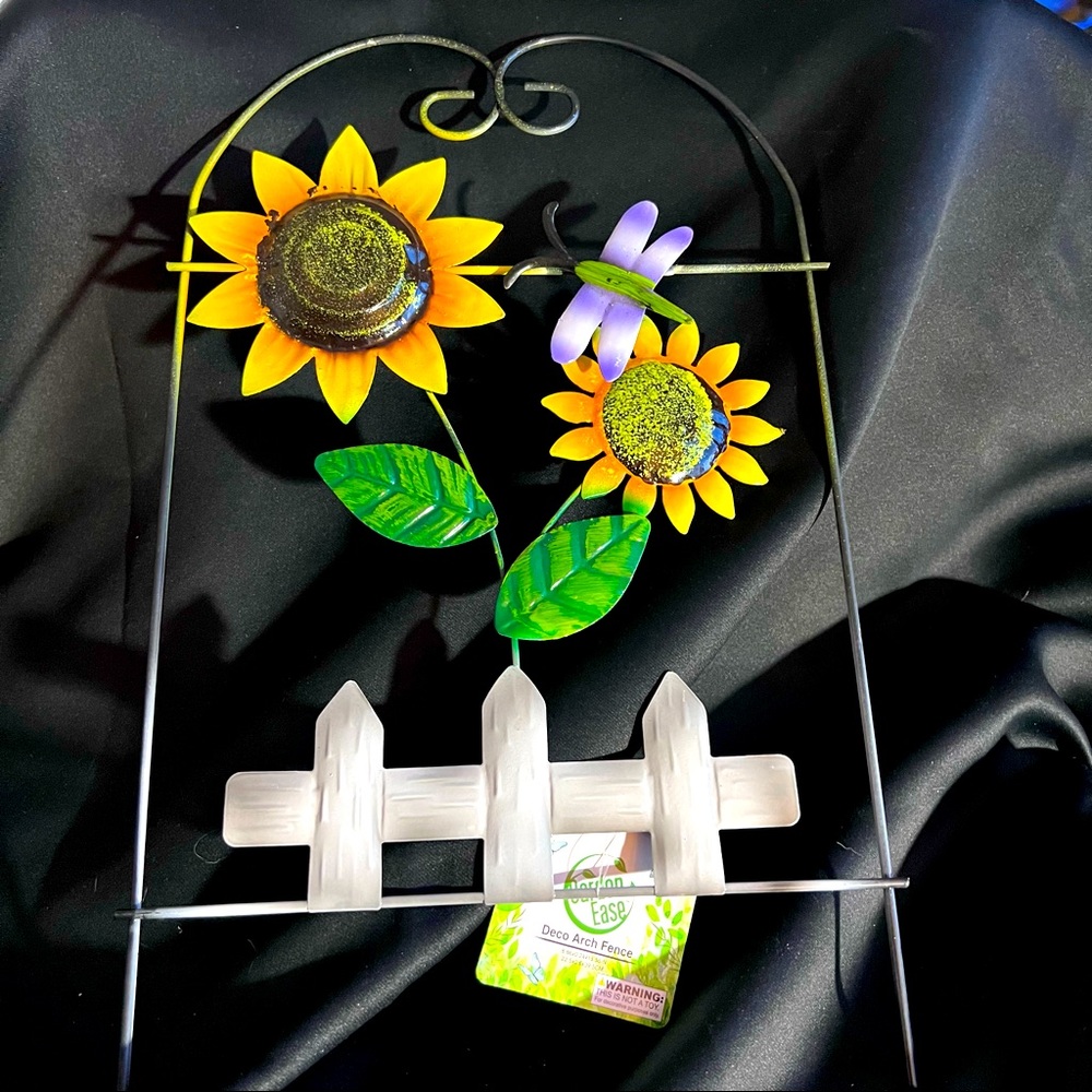 SOLD Garden Ease - Sunflower and Dragonfly Art Deco Arch Fence!